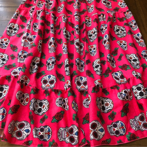 Candy Skull Bright Hot Pink Prairie Cottage Style Maxi Dress size L - Picture 10 of 12